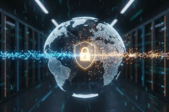 Infográfico de transferências internacionais seguras destacando os códigos IBAN, SWIFT e BIC em rotas globais.