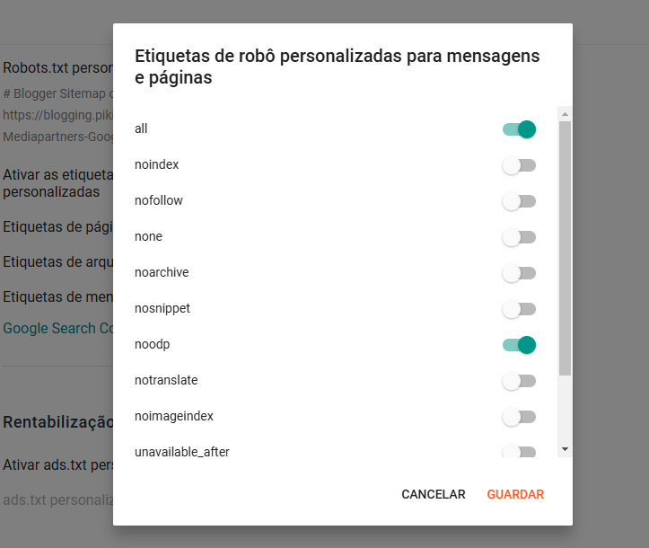 Configurações avançadas para Blogger - SEO 4 robo03