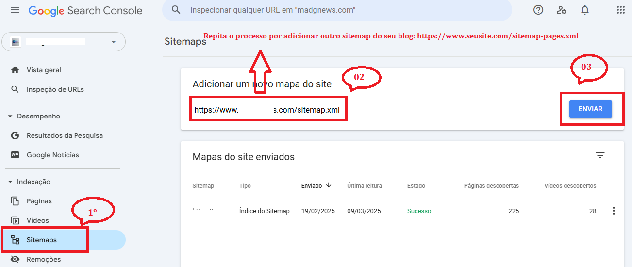 Configurações avançadas para Blogger - SEO 5 Como adicionar o sitemap no Google Search Console