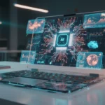 Pessoa comparando especificações de processadores com IA em um notebook para comprar um computador em 2025.