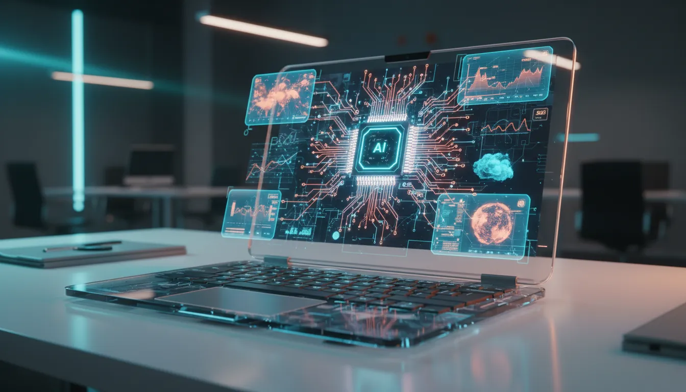 Pessoa comparando especificações de processadores com IA em um notebook para comprar um computador em 2025.
