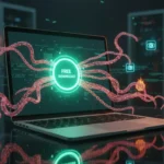 Monitor com alertas de vírus e malware em programas pagos distribuídos gratuitamente baixados em sites não oficiais.