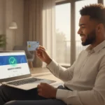 Pessoa usando notebook para validar o PIN AdSense em Angola via formulário digital de verificação de identidade.