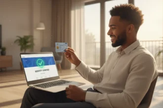 Pessoa usando notebook para validar o PIN AdSense em Angola via formulário digital de verificação de identidade.