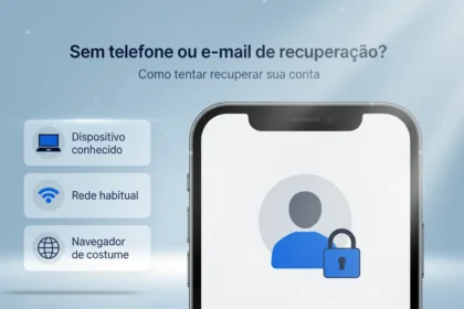 Pessoa usando notebook para recuperar conta gmail sem o telefone ou email de recuperação em ambiente de escritório.