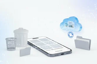 App Google Fotos em celular destacando a lixeira e o backup para recuperar fotos e vídeos que sumiram da galeria.