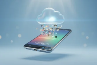 Smartphone Android exibindo o Google Fotos para liberar espaço no celular e salvar fotos com segurança na nuvem.