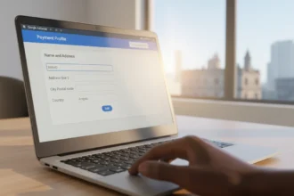 Interface do Google AdSense aberta na seção de configurações para editar o nome do perfil de pagamento.