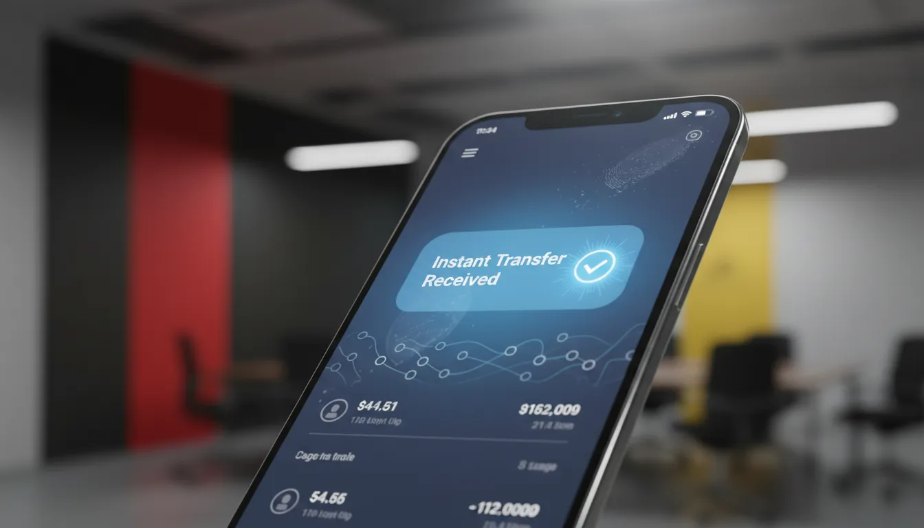 Celular exibindo passo a passo de como receber uma transferência express e aceitar valores pendentes em Angola.