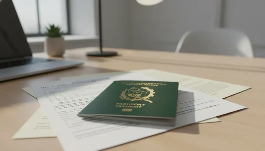 Passaporte com carimbo de negado e o título O Visto Foi Recusado com orientações para reverter a decisão e reaplicar.