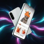 Smartphone Galaxy A56 com design premium e câmeras avançadas em destaque sobre fundo tecnológico.