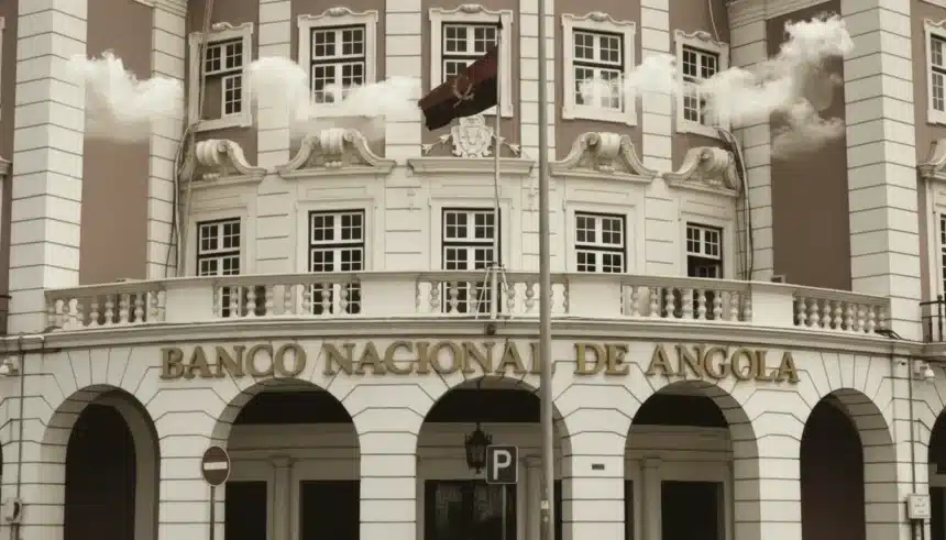 Prédio do banco central e gráficos; BNA identifica seis bancos sistêmicos que devem reforçar capital até 2026.