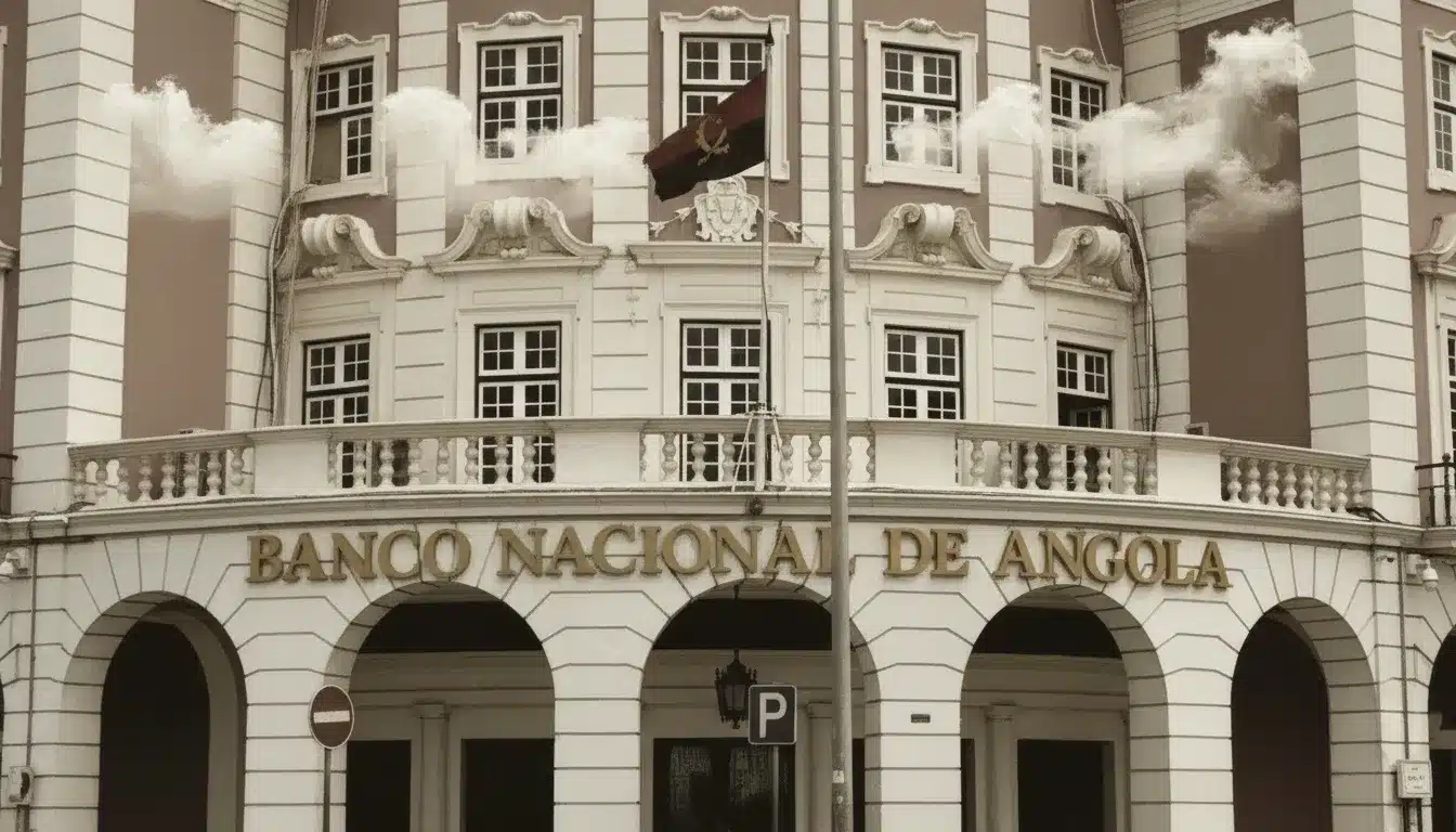 Prédio do banco central e gráficos; BNA identifica seis bancos sistêmicos que devem reforçar capital até 2026.