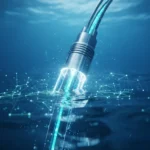 Cabo Submarino 2Africa conectando a costa de Angola, simbolizando a revolução na internet do país.