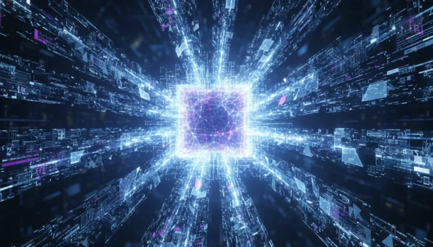 Escassez de Dados IA: O Desafio Crítico da Evolução Artificial 1 Circuito neural digital com poucos blocos de dados esparsos, ilustrando a escassez de dados IA e seu impacto