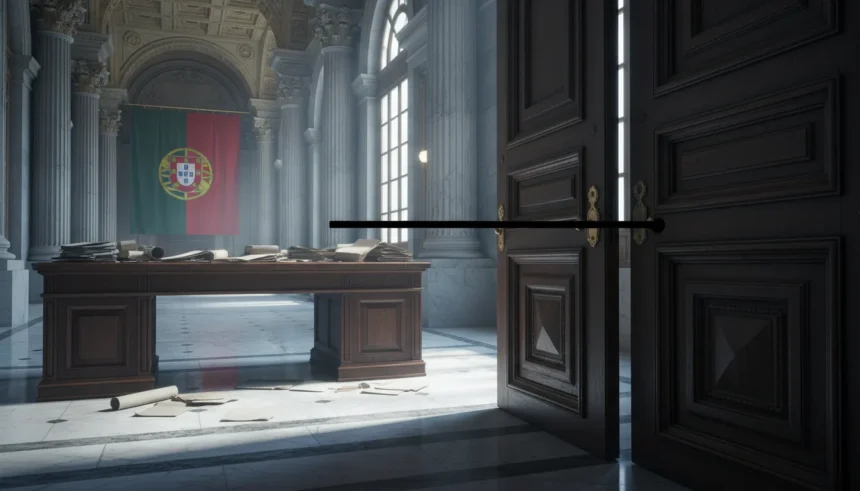 Bandeira de Portugal e martelo jurídico: Governo de Portugal altera Lei do Retorno de estrangeiros com novas restrições.