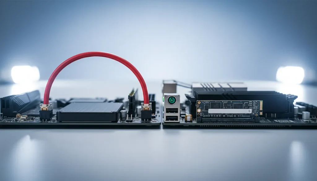 infogrfico comparando o cabo sata ligado placa me versus o d
