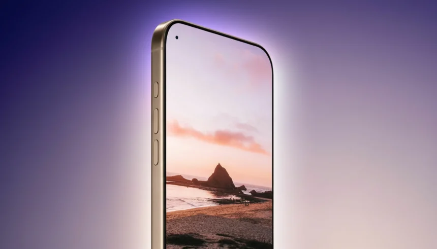 IPhone 18 Pro vazamento exibe tela com furo único, design sem Dynamic Island e Face ID sob o display frontal.