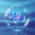 Ilustração digital sobre o impacto da Lei de Proteção de Dados em startups de Angola, com ícones de dados e negócios