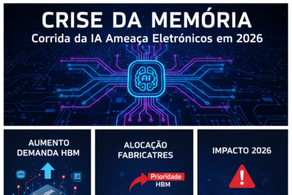 Crise da Memória: Ameaça da IA aos eletrônicos em 2026, evidenciando desafios na tecnologia.