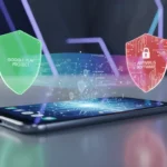 Ícones contrastando o Google Play Protect com um antivírus, representando a segurança do Android e proteção de apps