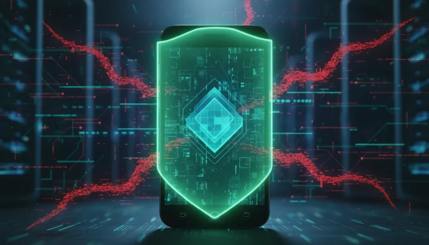 Segurança no Android: O Alerta do Malware Albiriox e Dicas de 2025 1 Smartphone com alerta de malware Albiriox e símbolo de proteção. Dicas para a Segurança no Android 2025