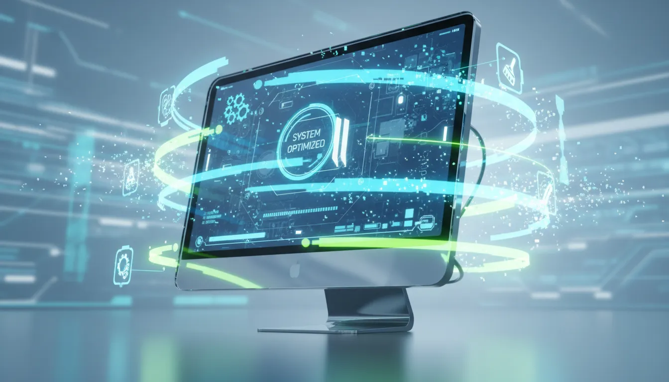Interface do Windows com ícones de 5 ferramentas e um novo app da Microsoft para Limpar o Windows eficientemente