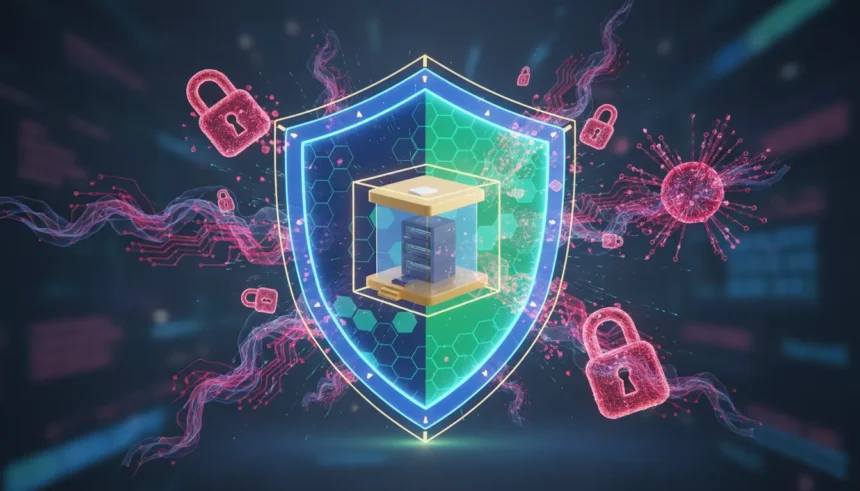 Cibersegurança para pequenas empresas: O erro oculto que fecha portas 1 Escudo digital com rachadura, expondo dados e a ameaça de fechar portas na Cibersegurança para pequenas empresas