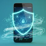 Tela de celular exibindo o ranking dos Melhores Antivírus para Android de 2025, com ícones de proteção e desempenho