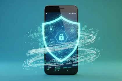 Tela de celular exibindo o ranking dos Melhores Antivírus para Android de 2025, com ícones de proteção e desempenho