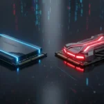 Gráfico de comparação entre PCIe 4.0 vs 5.0, destacando diferenças de velocidade e componentes.