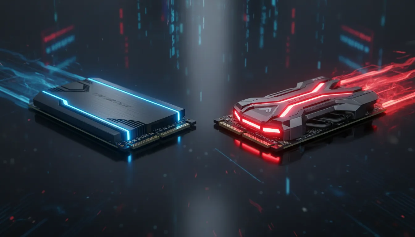 Gráfico de comparação entre PCIe 4.0 vs 5.0, destacando diferenças de velocidade e componentes.