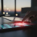 Telemóvel roubado com app bancária aberta, mostrando tela de alerta e urgência