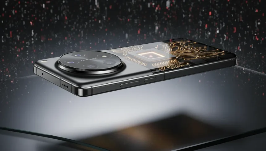 Smartphone em vazamento do OnePlus 15T exibindo bateria de 7.000 mAh e processador potente Snapdragon 8 Elite Gen 5.