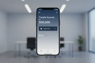 Tela de smartphone mostrando como fazer uma transferencia no Multicaixa Express e o novo limite de 500 mil Kz.