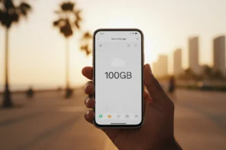 Logo do Google One com oferta de 100 GB por $9,99 ao ano em destaque na promoção relâmpago de janeiro.