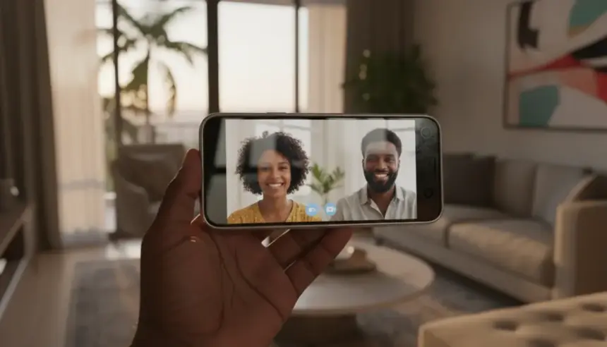 Smartphone em chamada de vídeo estável após Google Resolve Bug que causava rotação de tela involuntária.