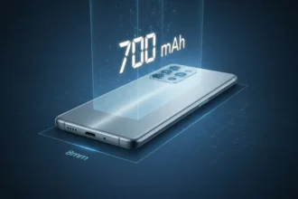 Smartphone Realme 16 Pro+ com design premium, tela de bordas infinitas e conjunto de câmeras traseiro em destaque.