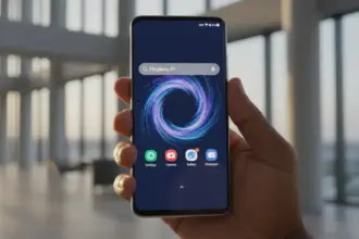 Samsung Integra Perplexity AI na Bixby em um smartphone Galaxy com a interface futurista da One UI 8.5.