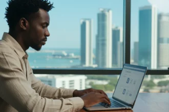 Pessoa acessando o Portal do Contribuinte para solicitar a Certidão Contributiva no INSS Angola via internet.