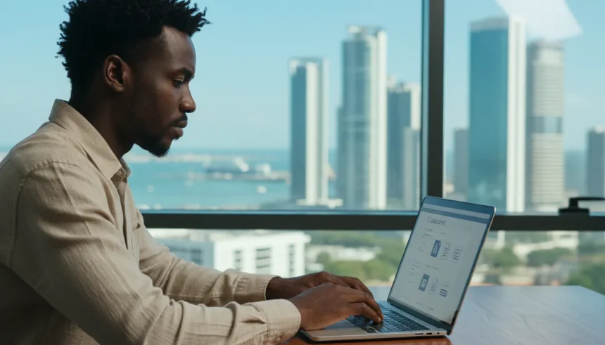 Pessoa acessando o Portal do Contribuinte para solicitar a Certidão Contributiva no INSS Angola via internet.