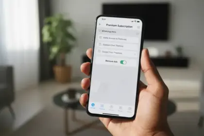 Interface do WhatsApp Beta 2.26.3.9 exibindo menu de assinatura para remover anúncios e publicidade do aplicativo.