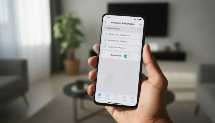 Interface do WhatsApp Beta 2.26.3.9 exibindo menu de assinatura para remover anúncios e publicidade do aplicativo.