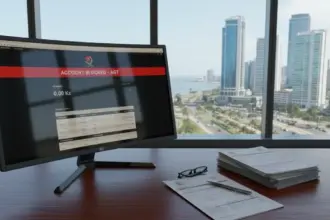 Escritório com documentos fiscais onde a AGT penhora contas empresas Angola por dívidas tributárias.