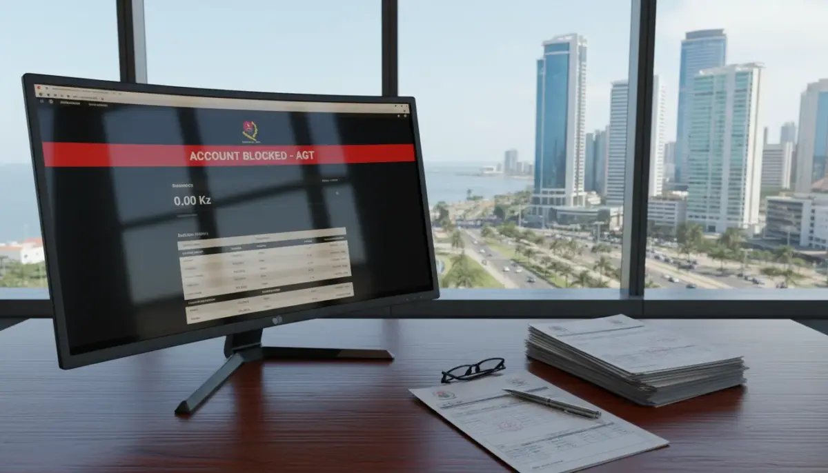Escritório com documentos fiscais onde a AGT penhora contas empresas Angola por dívidas tributárias.