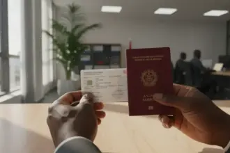 Documentos de imigração e moedas sobre a AIMA tabela de taxas 2026 com os novos valores para pedidos de residência.