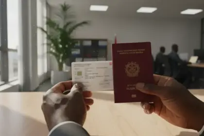 Documentos de imigração e moedas sobre a AIMA tabela de taxas 2026 com os novos valores para pedidos de residência.