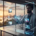 Banana miniatura renderizada pelo Google AI geração de imagens Nano banana com iluminação suave e estética tecnológica.