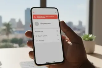 Logotipo do Google com ícones de e-mail e fotos sendo deletados. Google começa a apagar contas inativas.