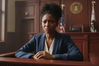 Mulher presta depoimento em tribunal de Los Angeles no julgamento contra Meta e YouTube sobre danos mentais.